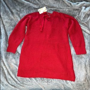 velzera red crisscross tie long sleeve shirt